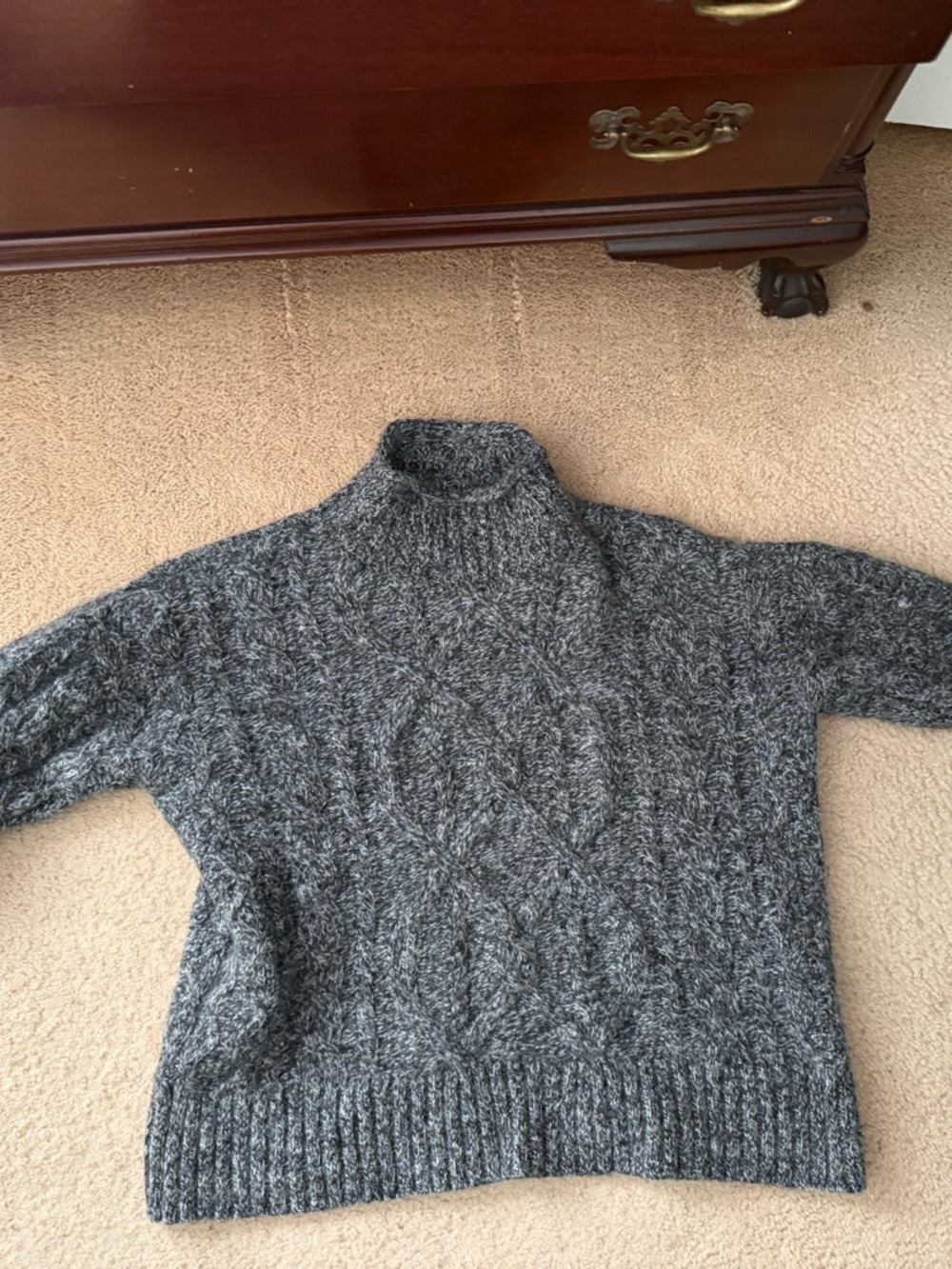 L.L.Bean Heather Charcoal Cable Knit Sweater